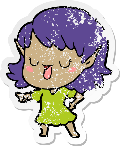 Bir insan tarafından çizilmiş karikatür elf kızının sıkıntılı çıkartması.