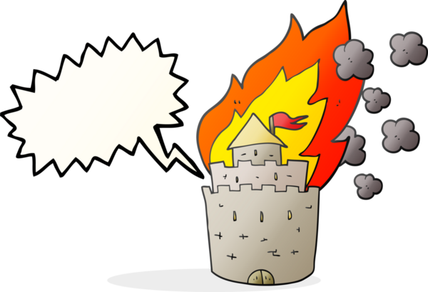 Bir insan tarafından çizilmiş serbest konuşma balonu yanan kale.