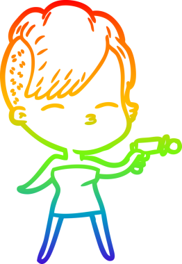 Gökkuşağı gradyan çizgi çizimi, bir insan tarafından çizilmiş, şaşı bir kızın ışın tabancası.