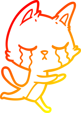 Bir insan tarafından çizilmiş, ağlayan çizgi film kedisinin sıcak çizgi çizimi