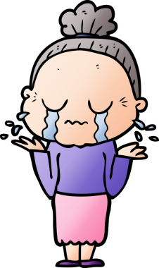 Bir insan tarafından çizilmiş ağlayan yaşlı kadın çizgi filmi.