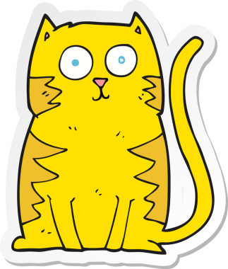 Bir insan tarafından çizilmiş çizgi film kedisinin çıkartması.