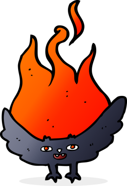 Bir insan tarafından çizilmiş alevli cadılar bayramı yarasası çizgi filmi