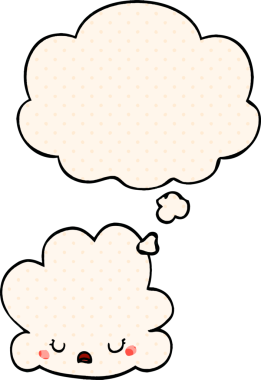 Bir insan tarafından çizilmiş çizgi roman tarzında düşünce baloncuğu olan şirin bir çizgi film bulutu.