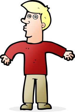 Çizgi filmci bir insan tarafından çizilmiş omuzlarını silkiyor.