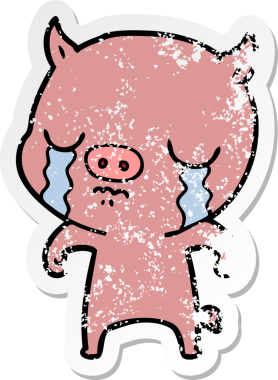 Bir insan tarafından çizilmiş ağlayan bir domuzun sıkıntılı çıkartması.