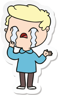 Bir insan tarafından çizilmiş, ağlayan bir çizgi film karakterinin çıkartması.