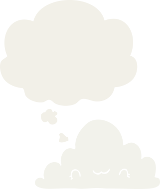 Düşünce baloncuğu olan sevimli çizgi film bulutu bir insan tarafından çizilmiş.