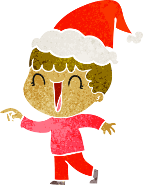 Bir insan tarafından çizilmiş Noel Baba şapkası takan bir adamın eski bir çizgi filmi.