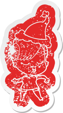 Mutlu karikatür, bir insan tarafından çizilmiş Noel Baba şapkası takan bir kızın sıkıntılı çıkartması.