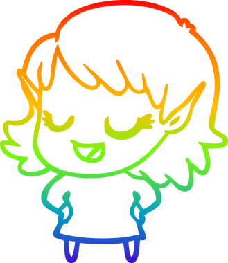 Gökkuşağı gradyan çizgisi mutlu çizgi film kızı bir insan tarafından çizilmiş.