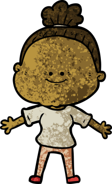 Bir insan tarafından çizilmiş mutlu yaşlı kadın çizgi filmi.