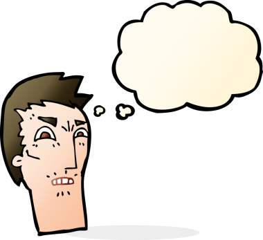 Bir insan tarafından çizilmiş düşünce baloncuklu kızgın bir yüz.