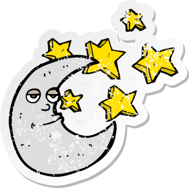 Bir insan tarafından çizilmiş mutlu bir karikatür ayının hüzünlü retro yapıştırması.