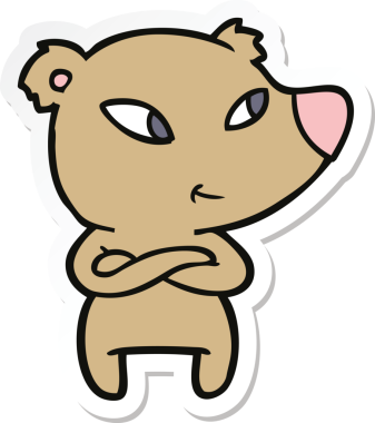 Bir insan tarafından çizilmiş kolları çapraz çizilmiş şirin bir ayının çıkartması.