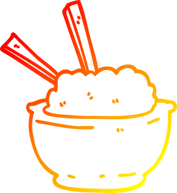 Bir insanın çizdiği pirinç kasesinin sıcak çizgi çizimi.