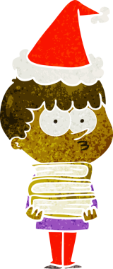 Bir insan tarafından çizilmiş Noel Baba şapkası giyen meraklı bir çocuğun el çizimi karikatürü.