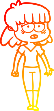 Bir insan tarafından çizilmiş, karikatür çizen, yorgun bir kadın.