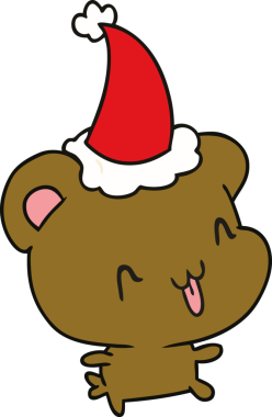 Bir insan tarafından çizilmiş Kawaii ayısının el çizimi Noel karikatürü.