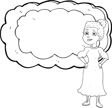 Bir insan tarafından çizilmiş siyah beyaz Viktorya dönemi kadın çizimi.