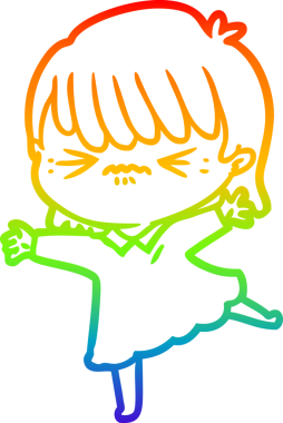 Bir insan tarafından çizilmiş stresli bir çizgi film kızı çizimi.