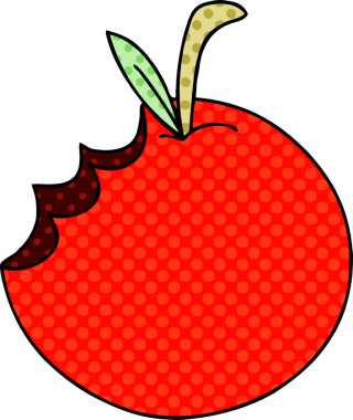 Bir insan tarafından çizilmiş çizgi roman tarzı tuhaf bir elma.