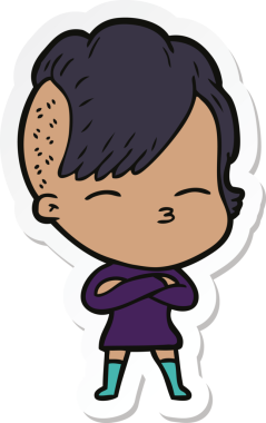 Bir insan tarafından çizilmiş, şaşı bir kızın çıkartması.