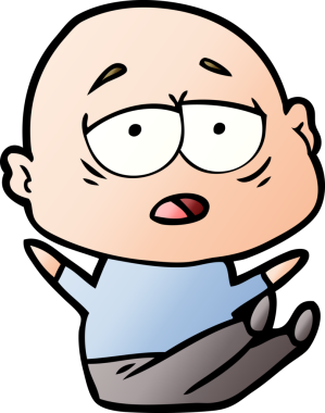 Bir insan tarafından çizilmiş yorgun, kel bir adam.