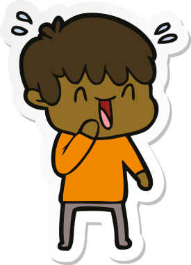 Bir insan tarafından çizilmiş, gülen bir çocuğun çıkartması.