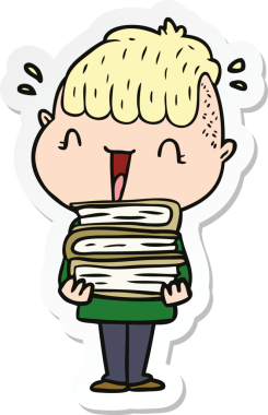 Çizgi film çıkartması. Mutlu çocuk. Bir insan tarafından çizilmiş.