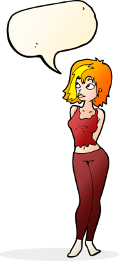 Bir insan tarafından çizilmiş konuşma balonu olan çekici bir kız.