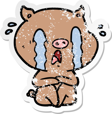 Bir insan tarafından çizilmiş ağlayan domuz çizgi filminin hüzünlü çıkartması.