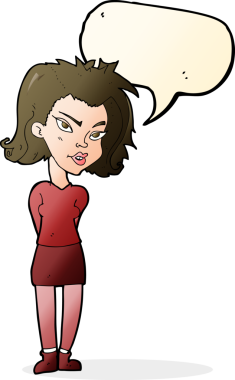 Bir insan tarafından çizilmiş konuşma balonu olan karikatür kadın.