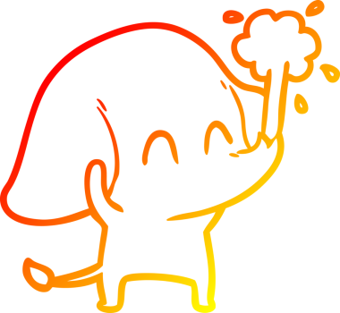 Bir insanın çizdiği suyu püskürten sevimli bir filin sıcak çizgi çizgisi.