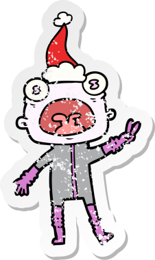 Bir insan tarafından çizilmiş Noel Baba şapkası giyen garip bir uzaylının çizilmiş el yazısı.