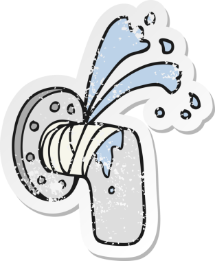 Bir insan tarafından çizilmiş bir karikatür sızdıran borunun gerilimli etiketi.