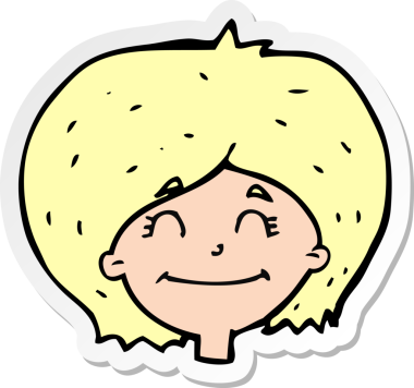 Bir insan tarafından çizilmiş mutlu kadın yüzü çıkartması.