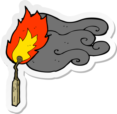 Bir insan tarafından çizilmiş bir karikatür alevli kibrit etiketi.