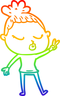 Gökkuşağı gradyan çizgi çizimi bir insan tarafından çizilmiş sakin bir kadın