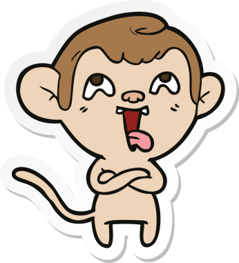 Bir insan tarafından çizilmiş çılgın bir maymun çıkartması.