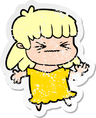 Bir insan tarafından çizilmiş kızgın bir kızın sıkıntılı çıkartması.