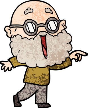 Bir insan tarafından çizilmiş sakallı neşeli bir adam.