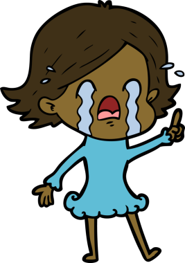 Bir insan tarafından çizilmiş ağlayan çizgi film kadını.