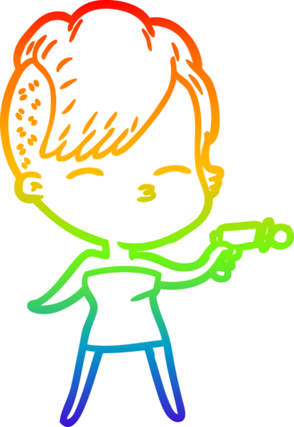 Gökkuşağı gradyan çizgi çizimi, bir insan tarafından çizilmiş, şaşı bir kızın ışın tabancası.