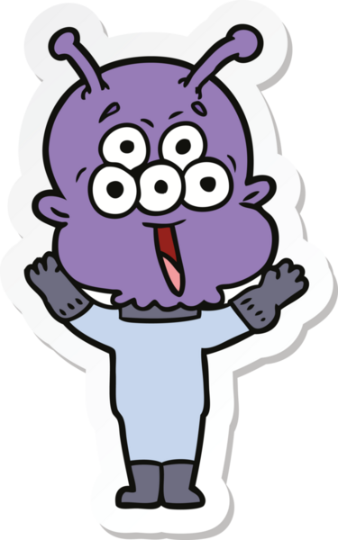 Bir insan tarafından çizilmiş mutlu bir uzaylı çizgi filminin çıkartması.