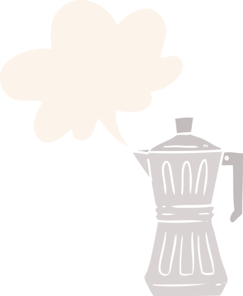 Bir insan tarafından çizilmiş eski usul konuşma baloncuğu olan çizgi film espresso makinesi.