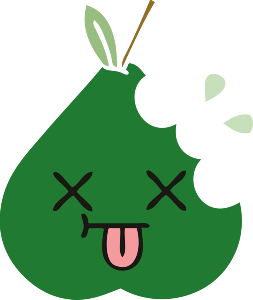 Bir insan tarafından çizilmiş bir armutun düz renkli retro karikatürü