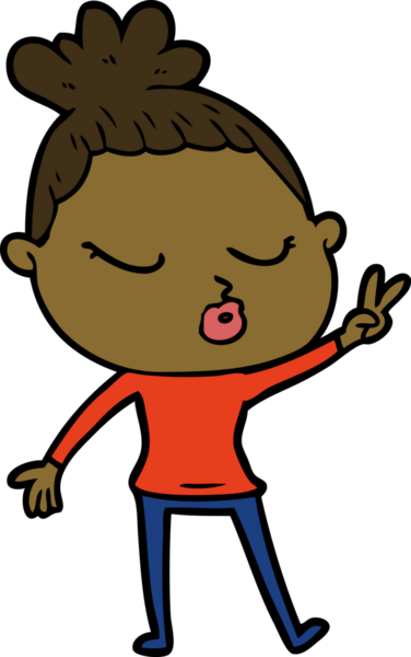 Bir insan tarafından çizilmiş sakin bir kadın çizgi filmi.