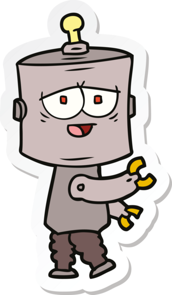 Bir insan tarafından çizilmiş robot karikatür çıkartması.