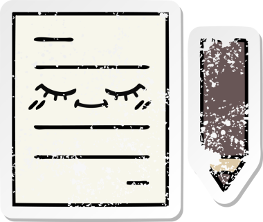 Bir insan tarafından çizilmiş şirin bir çizgi film test kağıdının sıkıntılı çıkartması.